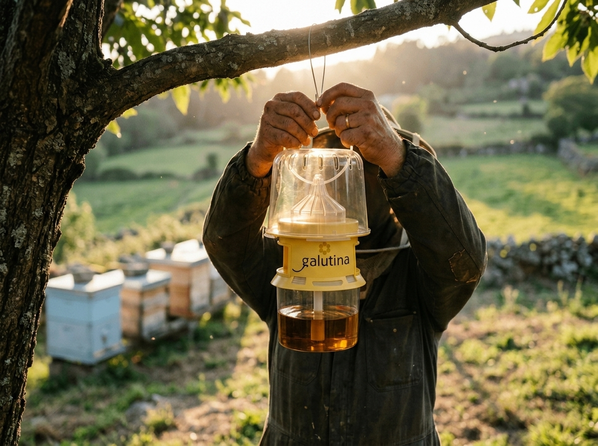 Colgando a trampa preto da colmea — paso 3